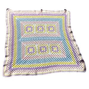 Handmade Vintage Grandma Square Crochet Knit Blanket